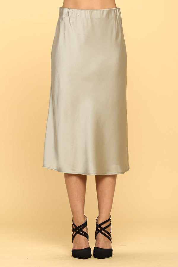 Solid Satin Midi Skirt-0