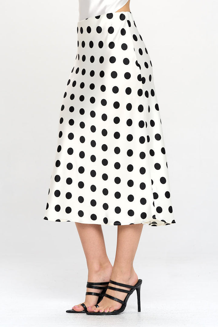 Polka Dot Satin Midi Skirt-1