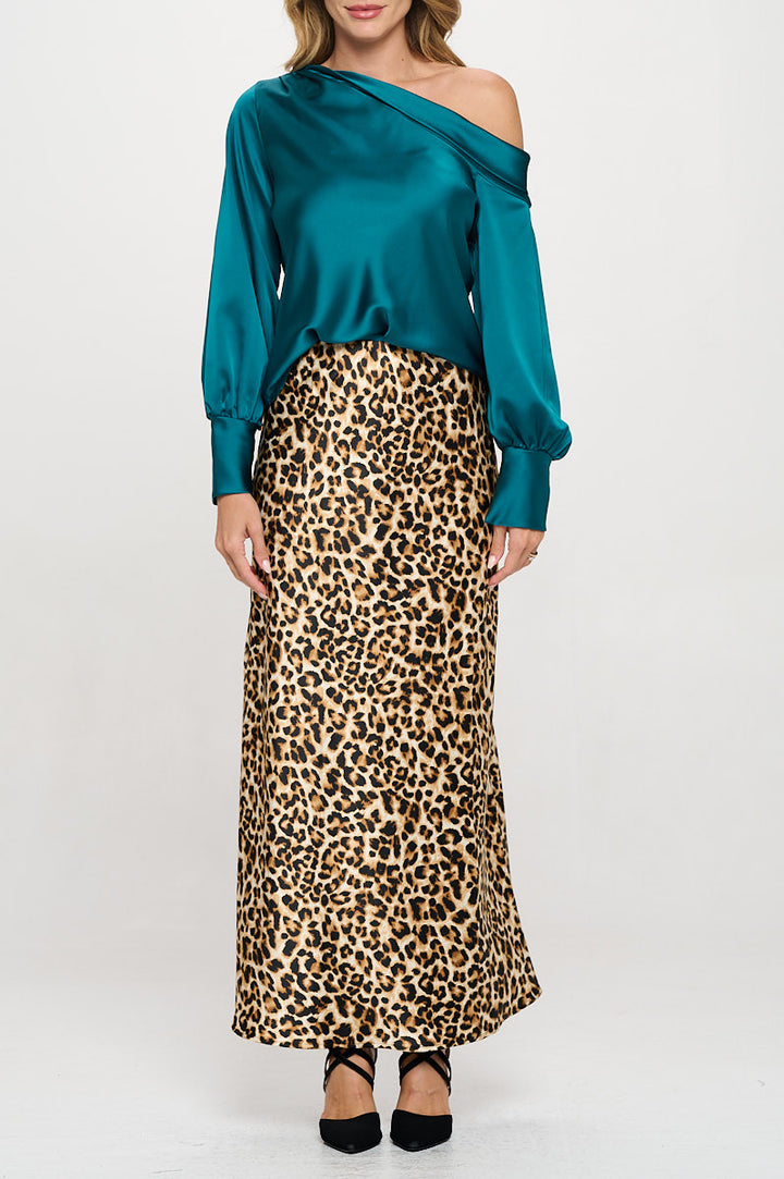 Dropped Shoulder Long Sleeve Satin Top-1