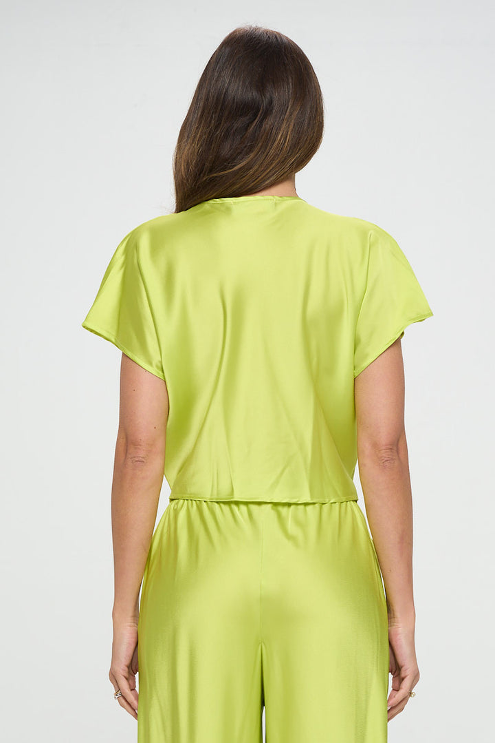Satin Short Sleeve Top with Front Twist-3
