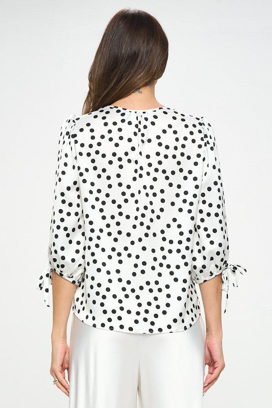 Polka Dot Top with Self Tie Sleeves-3