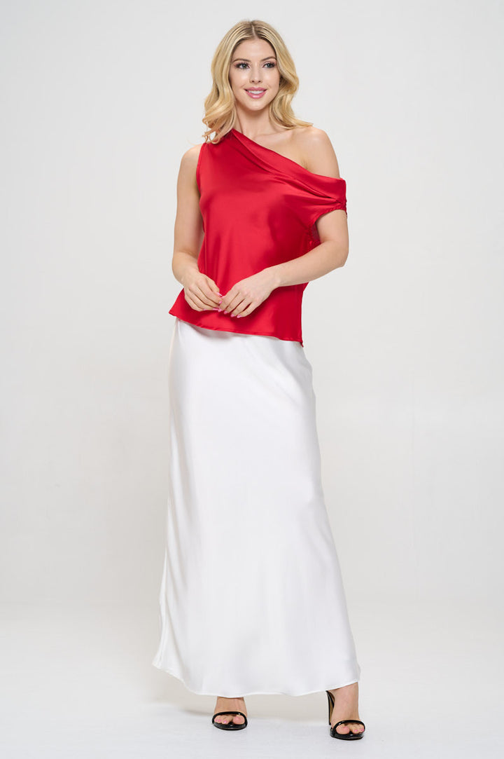 Dropped Shoulder Long Sleeve Satin Top-4