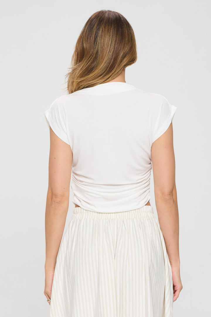 Mock neck Short Sleeve Ruched Crop Top-3