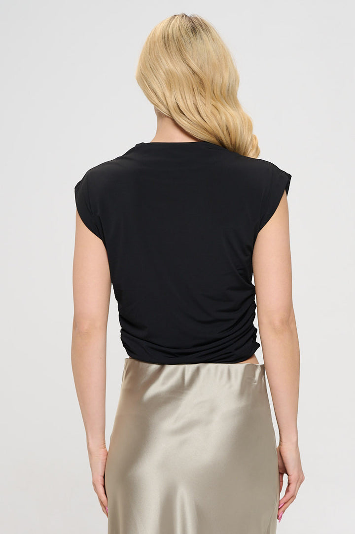 Mock neck Short Sleeve Ruched Crop Top-3