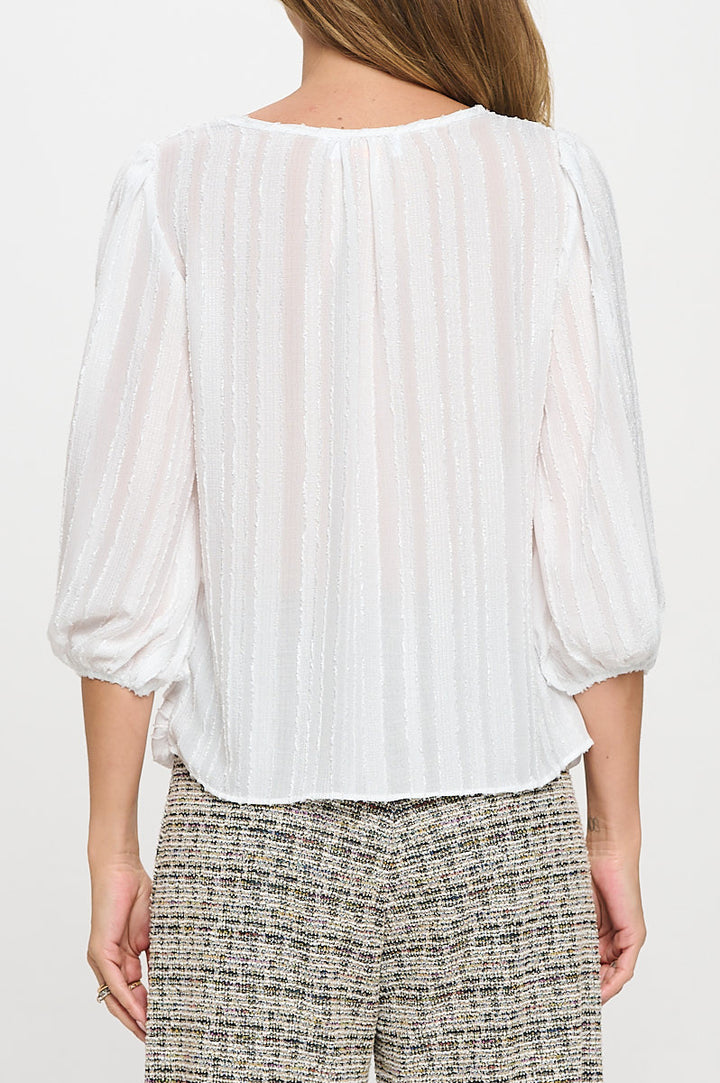 Textured Sheer 3/4 Sleeve Top with Front Twist-3