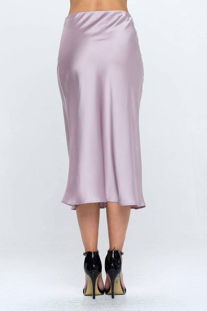 Solid Stretch Satin Midi Skirt-3
