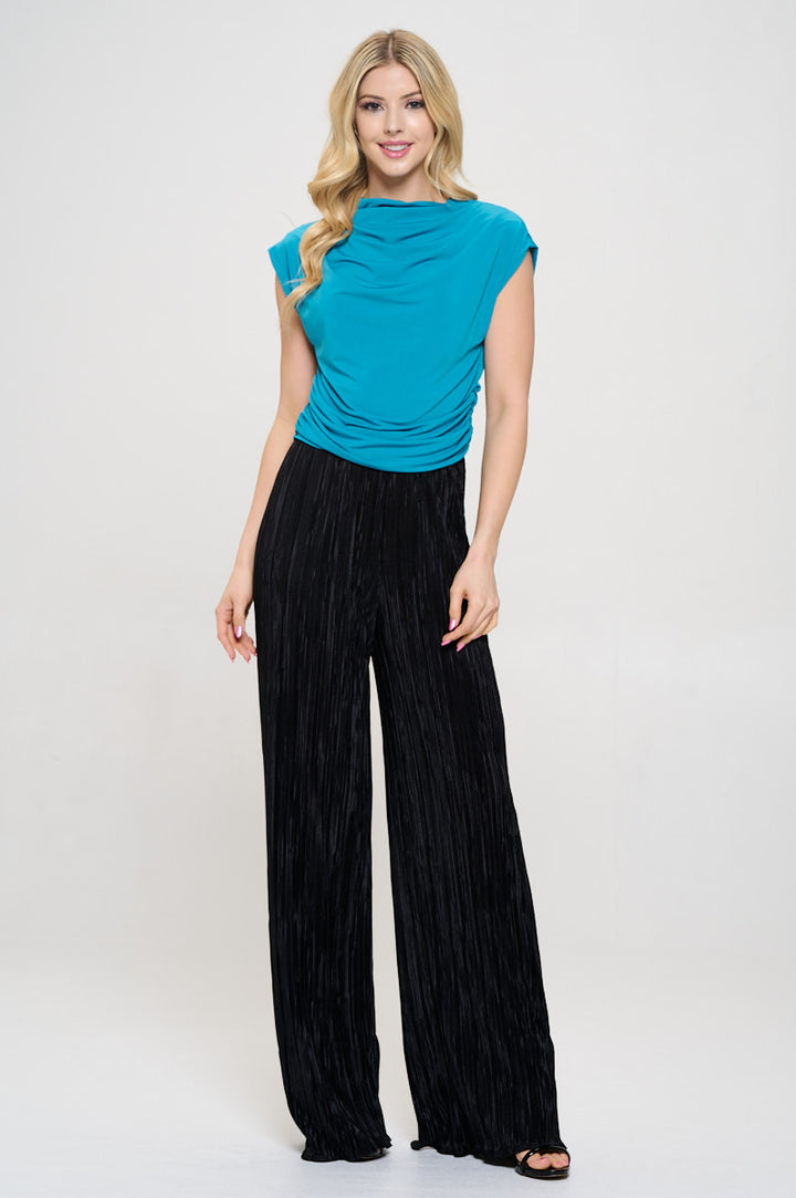 Mock neck Short Sleeve Ruched Crop Top-4