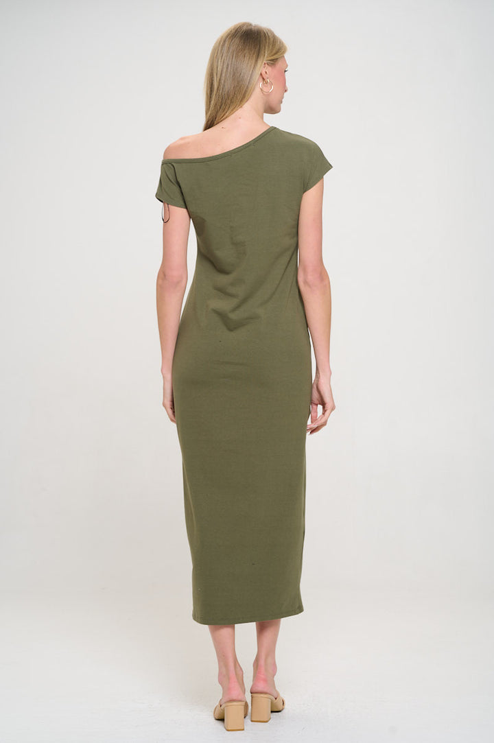 Solid Off the Shoulder Maxi Dress with Slit-4