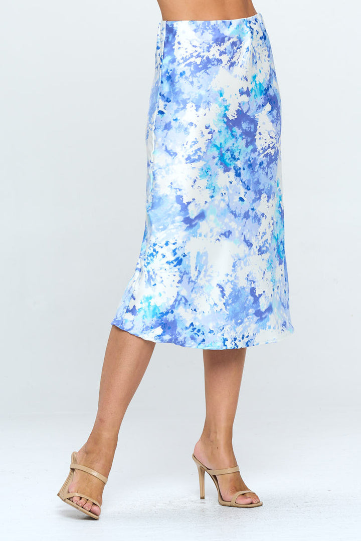Tie Dye Satin Midi Skirt-2