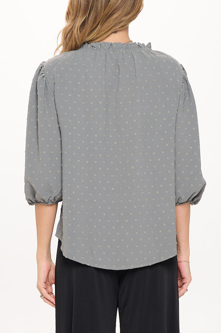 Textured Puff Sleeve Top with Smock neck-3
