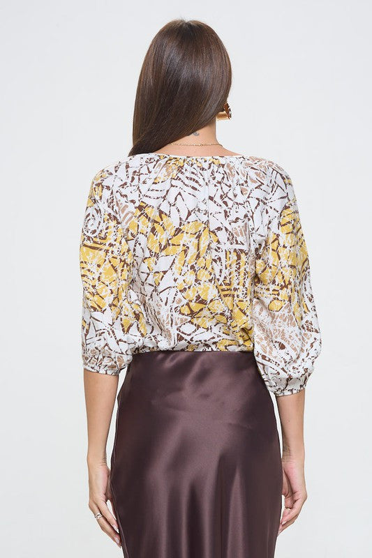 Print V neck 3/4 Sleeve-4