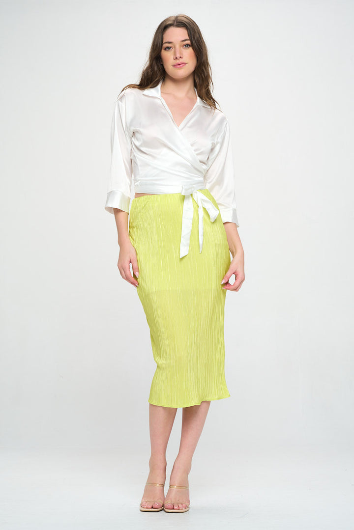 Silky Satin Collared V neck Wrap Top with Tie-1