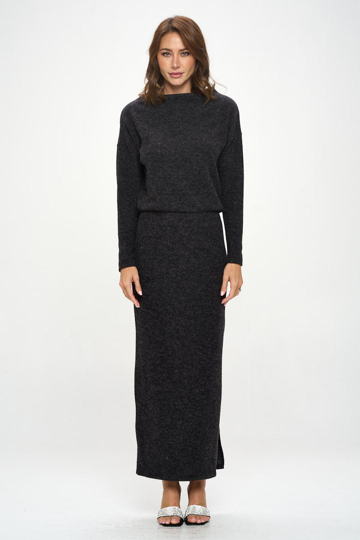 Knit Charcoal Maxi Dress with Dolman Sleeve-1