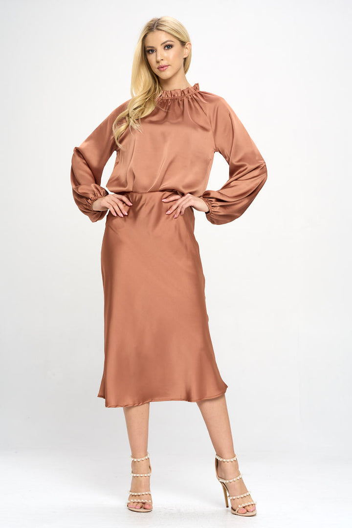 Solid Satin Midi Skirt-4