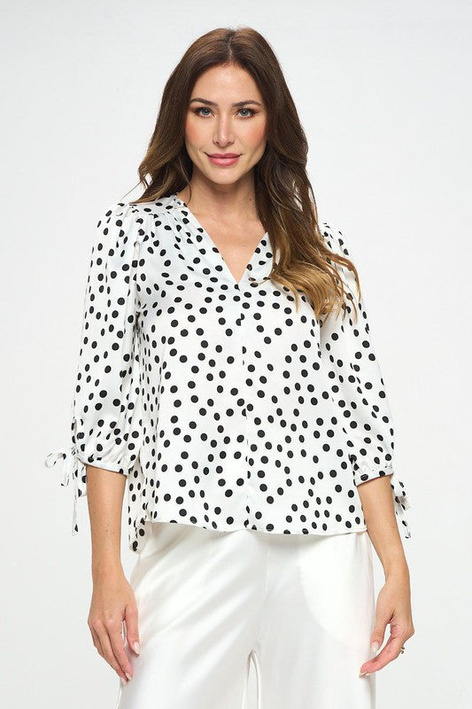 Polka Dot Top with Self Tie Sleeves-1