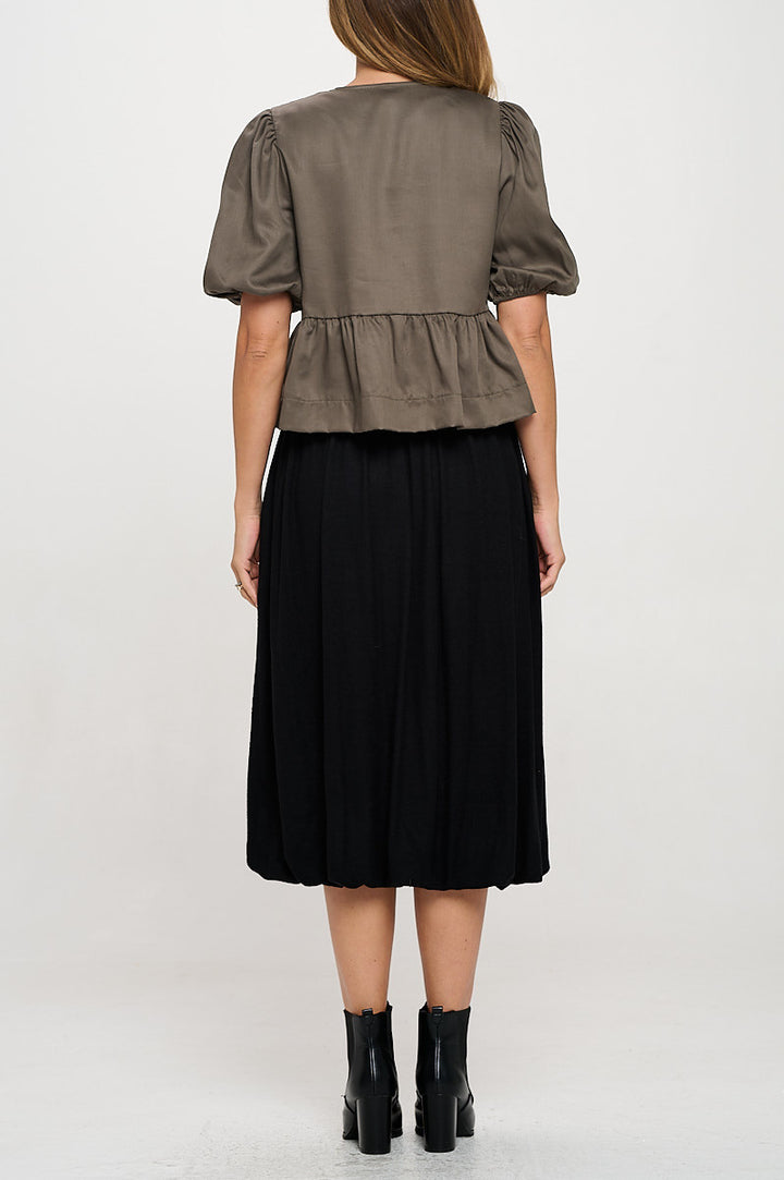 Tencel Puff Sleeve Top with Front Bow Detail-3