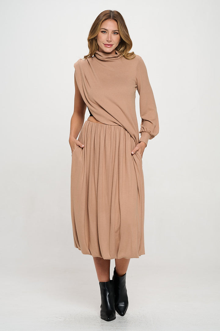 Knit Balloon Style Midi Skirt with Pockets-4