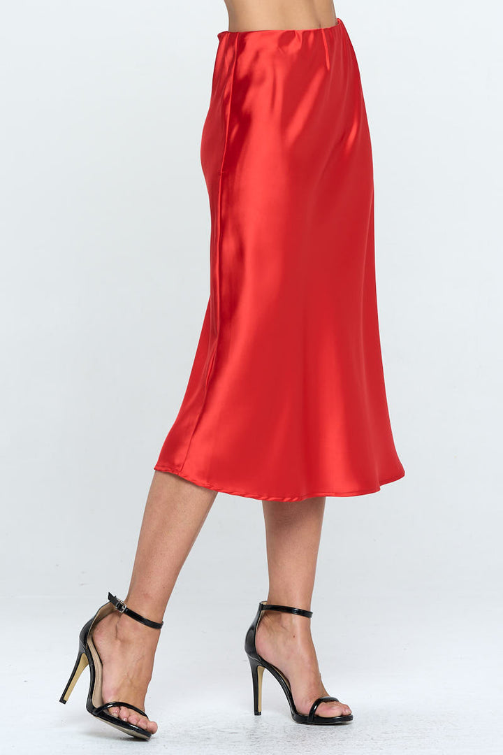 Solid Stretch Satin Midi Skirt-1