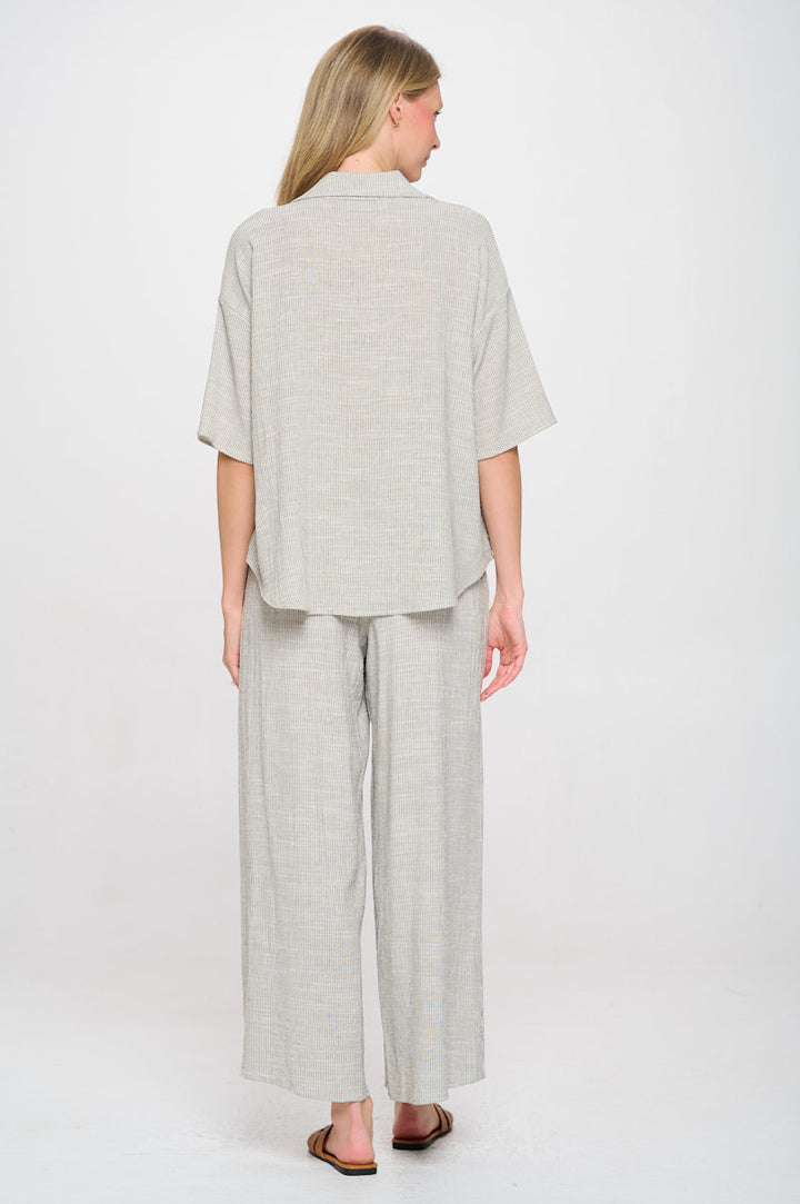 Striped Cotton Relaxed Oversize Fit V neck Top with Colla-4
