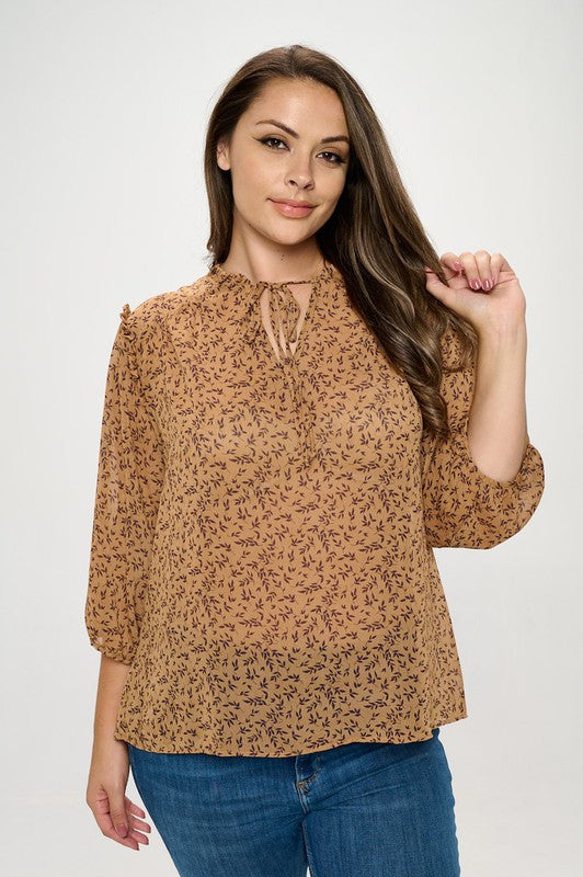 Floral Print Semi Sheer Top with Tie-1