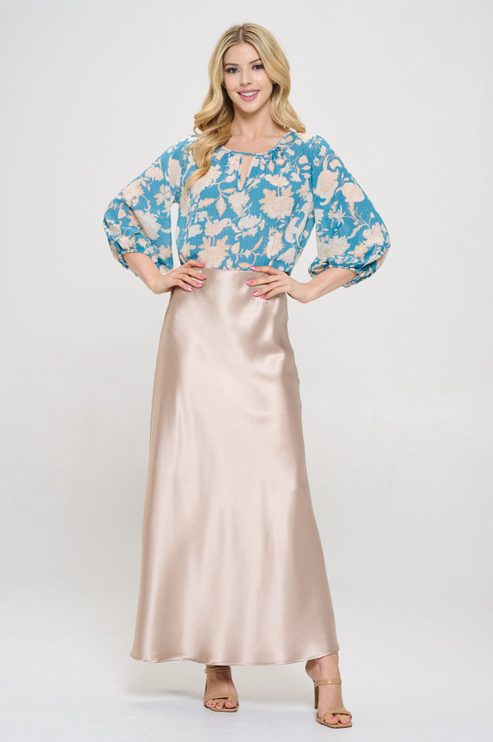 Floral Print 3/4 Sleeve Top with Notch Neck-4