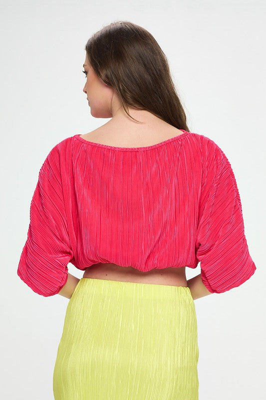 Vibrant Plisse Scoop Neck Crop Top-4