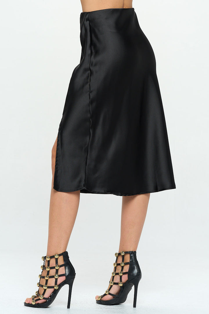 Solid Satin Midi Skirt with Slit-2