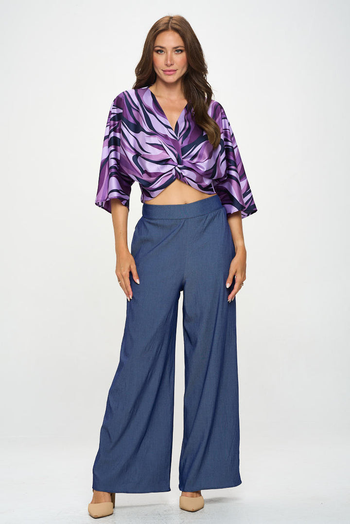 Multi Print Satin Mid Sleeve Top with Front Twist-4