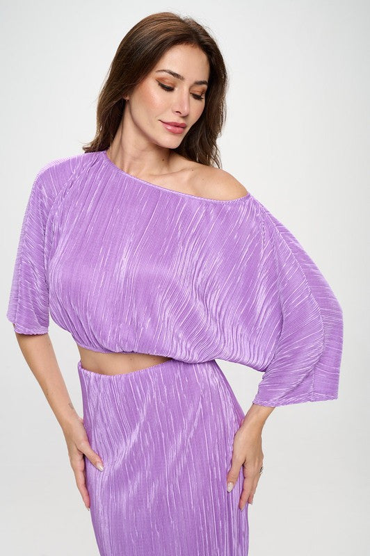 Vibrant Plisse Scoop Neck Crop Top-0