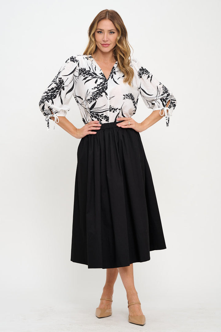 Floral Print V neck Top with Sleeve Tie-4