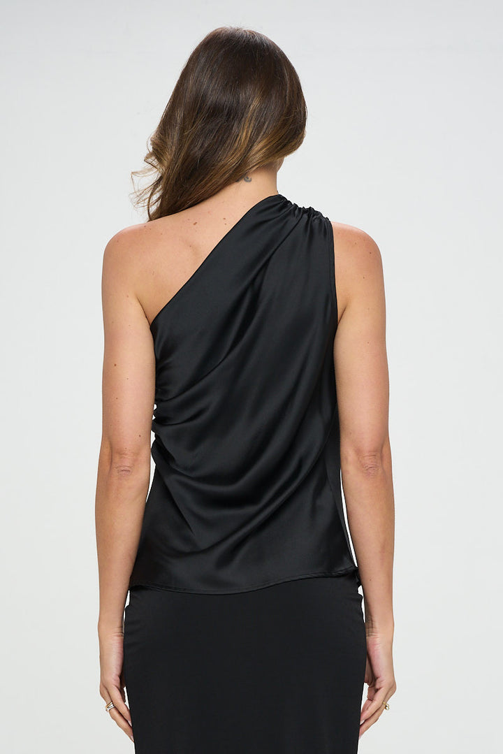 Silky Satin One Shoulder Ruched Top-3