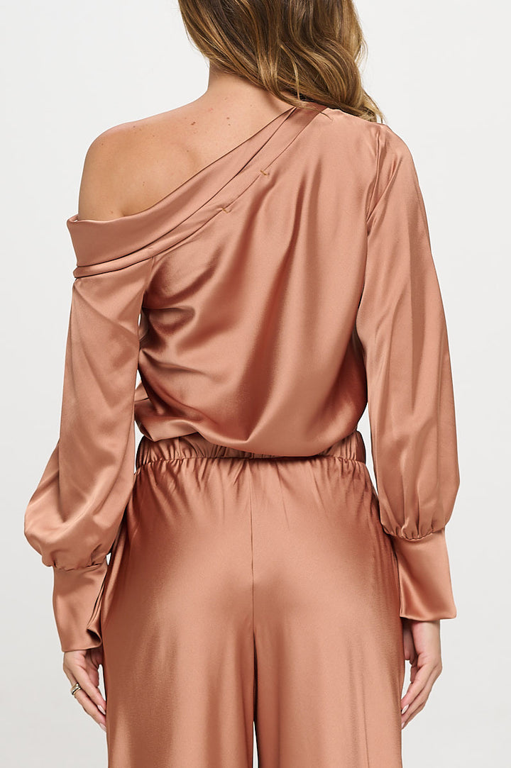 Dropped Shoulder Long Sleeve Satin Top-3
