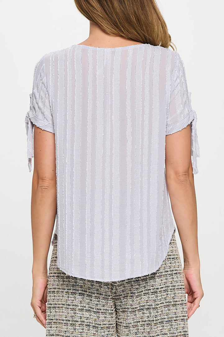 Textured Solid Short Sleeve Top with Tie Sleeve-3