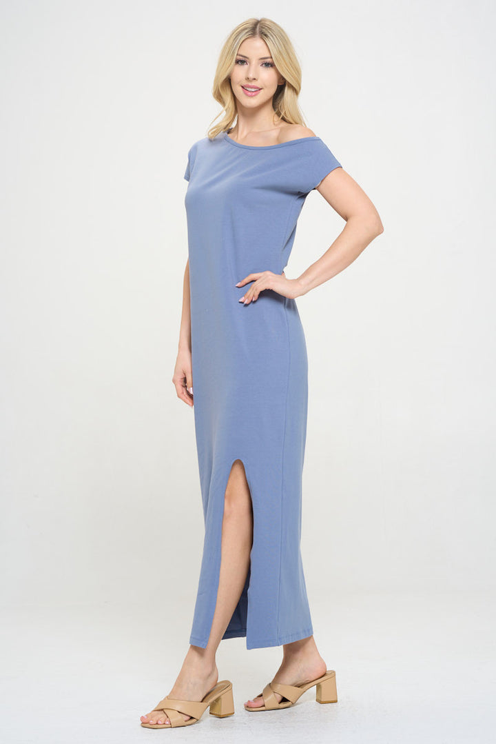 Solid Off the Shoulder Maxi Dress with Slit-3