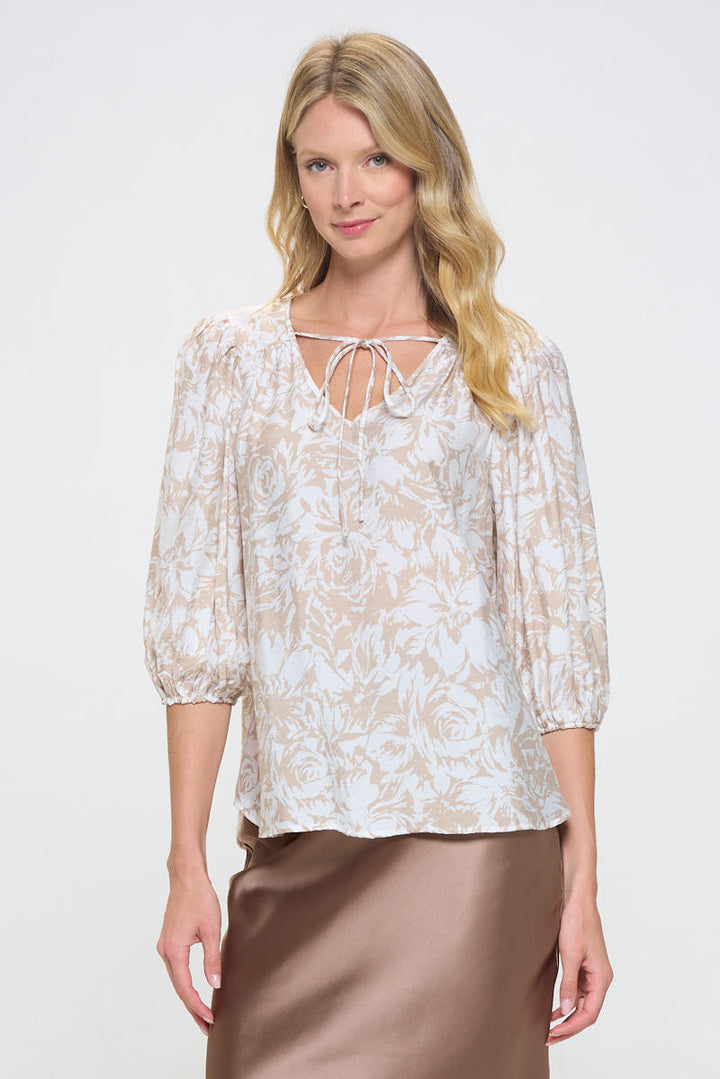 Print V neck 3/4 Sleeve-2