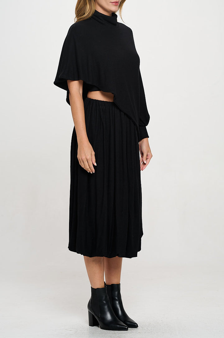 Knit Asymmetrical One Sleeve Mock neck Top-3