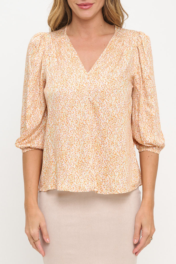 Polka Dot Print 3/4 Sleeve V neck Top-1