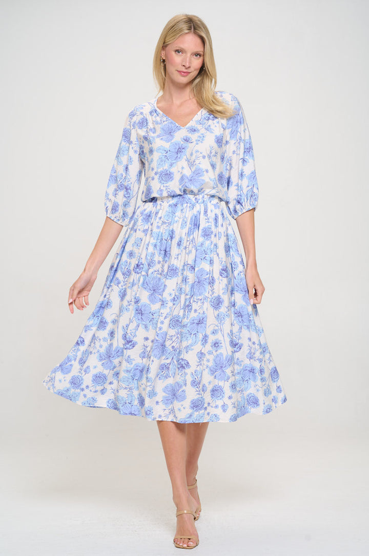Floral Print V neck 3/4 Sleeve Top-4