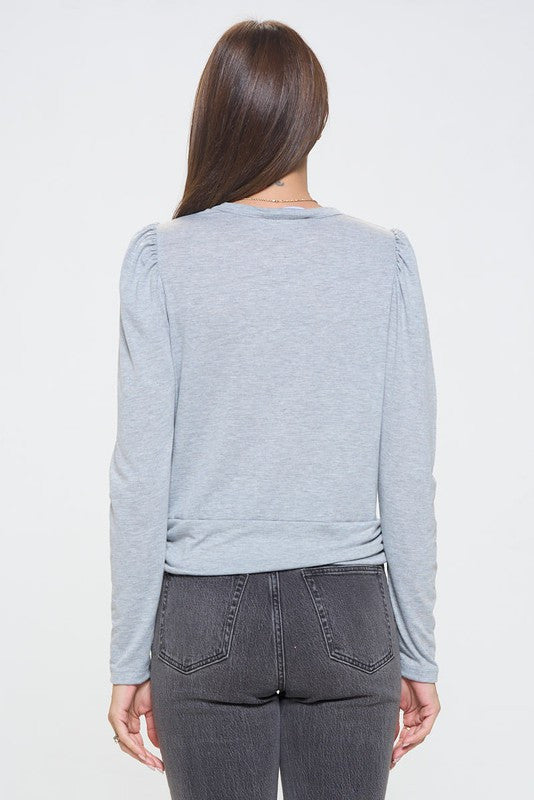 Knit Top with Puff Long Sleeve and Front Twist-4