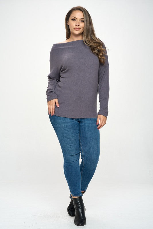 Dark Cement Off the Shoulder Top-4