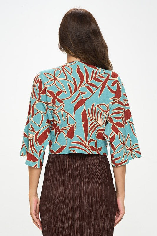 Print Mid Sleeve Top with Front Twist-3