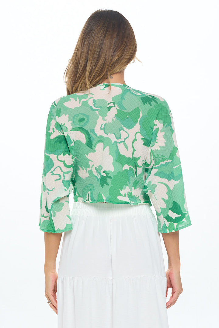 Floral Print Mid Sleeve Top with Front Twist-3