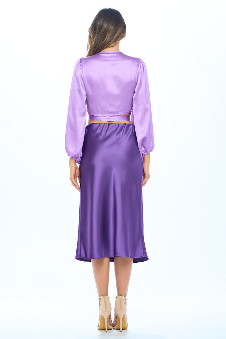Silky Satin Wrap Crop Top with Tie-4