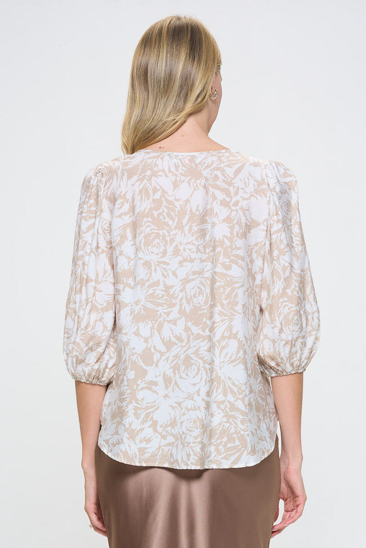 Print V neck 3/4 Sleeve-3