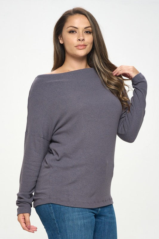 Dark Cement Off the Shoulder Top-2