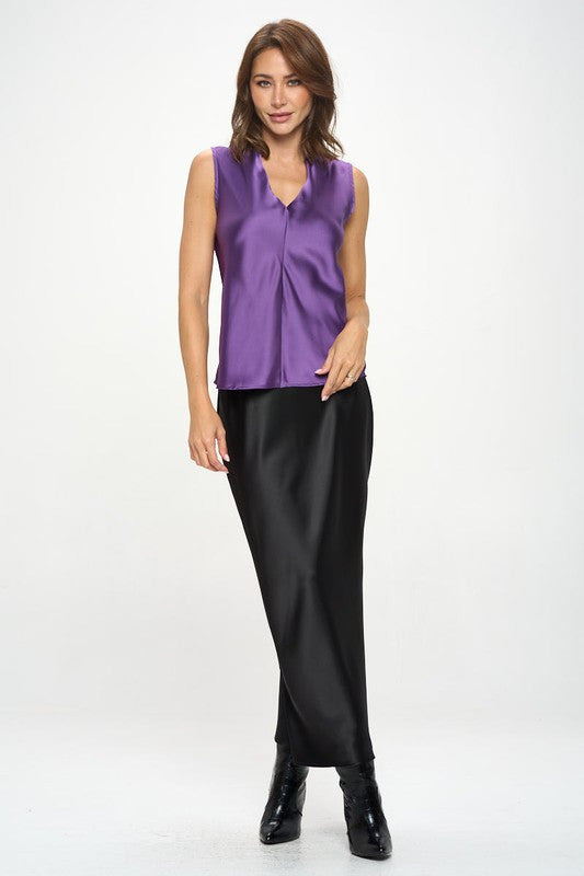 Silky Satin Vibrant V neck Sleeveless Top-4