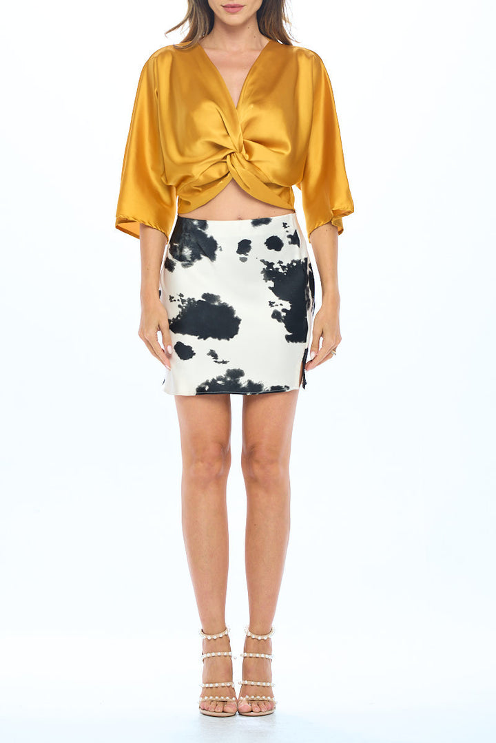 Satin Vibrant Short Sleeve Top with Front Twist-3