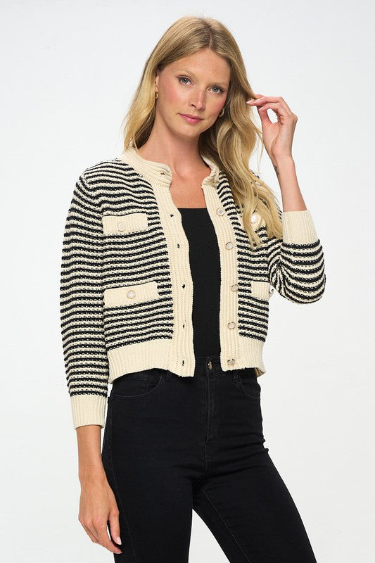Knit Open Front Mini Cardigan with Buttons-2