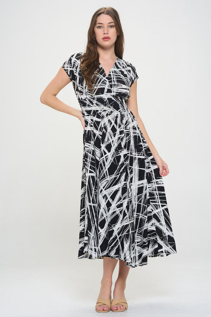 Abstract V neck Sleeveless Maxi Dress with Slit-1