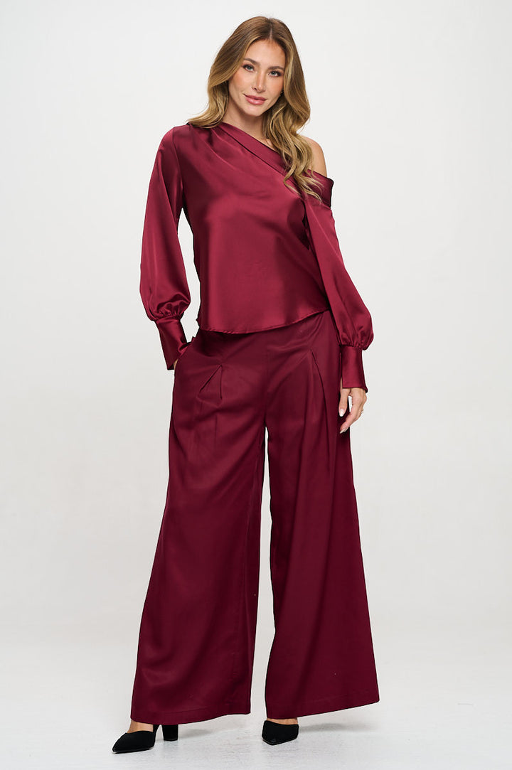 Tencel Solid Wide Leg Pants with Pockets-4